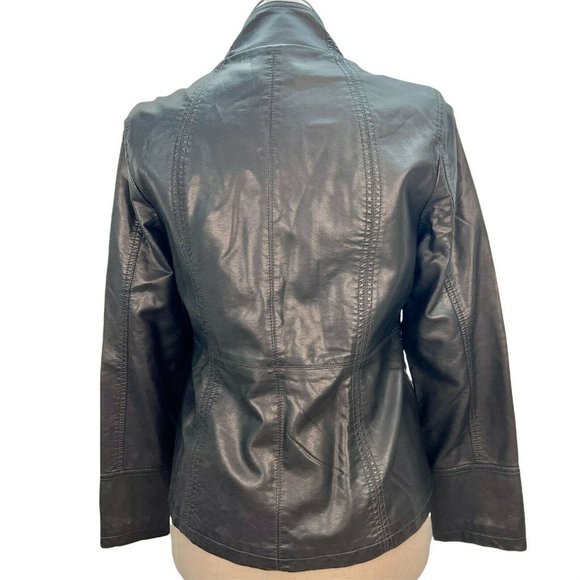 Kelly by Clinton Kelly Medium Black Zip Vegan Leather Jacket - Picture 4 of 7